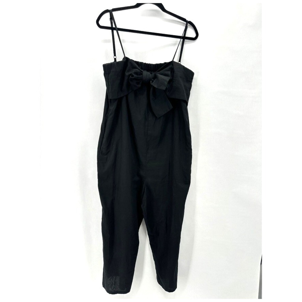 Hutch Bow Front Jumpsuit Womens L Black Linen Crop Preppy Quiet Luxury City Boho